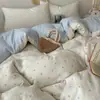 Juego de Cuatro Piezas de Ropa de Cama de Gasa de Doble Capa de Algodón Puro Grado Maternidad y Bebé, Sábana con Estampado Floral Ins, Funda de Edredón, Juego de Tres Piezas para Dormitorio