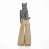 Pantalones vaqueros para mujer transfronterizos, pantalones caqui de pierna ancha holgados estilo americano hasta el suelo, longitud extendida caqui con teñido de patrón de primavera