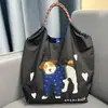 Bolsa de Lona Bordada Ecológica Grande Capacidade Nylon Transversal Tote Bolsa de Ombro para o Dia a Dia Compras Bolsa Tote