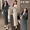 Nuevo Vestido de Maternidad con Suéter Otoño/Invierno 2026 Cuello en V Cuello Solapa Tejido Francés Acanalado Vestido Largo