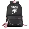 Mochila escolar USB de dibujos animados transfronteriza de cola de hadas para jóvenes de primaria y secundaria, mochila casual con cinta para hombres y mujeres