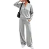 Conjunto deportivo casual de dos piezas para mujer, otoño e invierno 2026, transfronterizo europeo y americano, nuevo diseño de moda, top holgado de manga larga y pantalón de pierna ancha