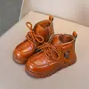 Botas Martin Infantis, Botas Curtas de Couro Envernizado, Botas para Meninas, Botas de Couro para Meninos, Botas de Solado Macio de Peça Única, Botas Espessadas e Quentes para Crianças Pequenas e Médias