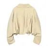 Moda Femenina Nueva Primavera Estilo Europeo y Americano Cuello Solapa Un Botón Manga Larga Cordón Fruncido Chaqueta Abrigo Corta para Mujer
