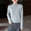 Suéter minimalista de gola semimédia 100% lã pura para mulheres, nova camada base de tricô quente espessa para outono e inverno