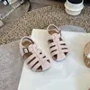 Sandalias Birkenstock estilo coreano para niños para primavera y verano, zapatos romanos de tejido mate para niñas, zapatos de playa de corcho cerrados para niños