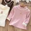Ropa de Invierno para Niñas Camiseta Bebé Elegante Personalidad Infantil Marca de Moda Engrosada Mono Forro Polar Ribete de Encaje Camiseta Base de Dibujos Animados