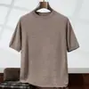 Modelo Nuevo Verano 2025 100% Lana Hilo Doble de 68 Count Tejido Fino para Hombre Cuello Redondo Delgado Suéter de Manga Corta Moda para Hombre