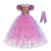 Explosiones Europeas y Americanas Vestido de Princesa de Cabello Largo Vestido Tutú Dorado con Lazo Grande Vestido Tutú de Encaje Morado
