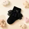 Meias de Renda para Crianças Primavera e Verão Finas Doce Estilo Princesa Respiráveis Algodão Meias Fofas Laço Pérola Meias para Meninas