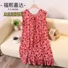 Fuxijiada Seda de Hielo Perforada Floral Sin Mangas Transpirable Holgada Talla Grande Adelgazante Bata de Dormir Venta Caliente