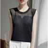 Regata Cavada Feminina 2025 Nova Moda Pura Preta Sem Mangas Interna Tencel Top Tricotado com Hotfix