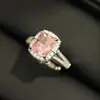 Anel de Zircônia Azul, Amarelo e Rosa Corte Flor de Gelo Ouro Banhado Pedra Exquisita Abertura Ajustável para Mulheres