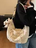 Bolso Cruzado de Gran Capacidad de Gama Alta para Viajes de Otoño e Invierno para Mujer 2025 Nuevo Bolso Dumpling Marrón Bordado con Lazo