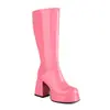 Botas Largas de Charol para Mujer con Punta Cuadrada, Suela Gruesa, Tacón Grueso, Tacón Súper Alto, Cremallera Lateral, Botas Altas, Botas de Montar, Botas Altas Martin para Mujer