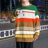 Suéter masculino ins tendência inverno solto preguiçoso listrado estilo coreano casal estilo Hong Kong gola redonda top versátil