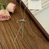 Colar Longo Simples com Laço Puxador para Mulheres, Estilo Coreano de Nicho, Corrente de Pescoço da Moda e Versátil para Moletons e Suéteres