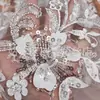 Véu de noiva de renda com malha bordada floral e de folhas com lantejoulas e contas brancas Vestido Acessórios de renda para roupas DIY