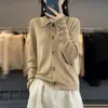 Top de Punto Fino de Lana Fina con Cuello Polo de Color Sólido, Botonadura Única con Múltiples Botones, Cárdigan Delgado, Casual para Viajes, Mujer, Primavera y Verano