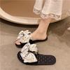 Novas Pantufas Planas com Laço de Bolinhas para Mulheres Outono e Inverno para Casa Interior com Solado Macio Antiderrapante Abertas na Ponta