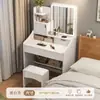 Penteadeira para quarto de casa, design simples e moderno com espelho, mesa de maquiagem compacta multi-funcional com armazenamento