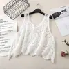Top de Abrigo Casual sin Mangas de Cuello Redondo con Bordado de Encaje Tridimensional de Color Sólido Artístico para Mujer Tallas Grandes para Verano