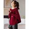 Suéter de tricô elegante e estiloso, com modelagem solta e mangas morcego, para mulheres, peça fina de outono e inverno.