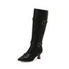 Botas Europeas y Americanas para Mujer de Tallas Grandes, Botas de Piel Puntiagudas, Tacones Altos de Amazon, Tacones de Aguja, Botas de Piel con Cremallera, Botas Altas