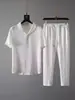 Traje deportivo de seda helada con textura para hombre, verano, para adolescentes, camiseta de manga corta y pantalones, conjunto atractivo para hombre