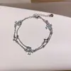 Corrente de Flores Estrela Empilhável! Pulseira Dupla Camada Flor Trevo da Sorte em Zircônia, Estilo Simples e Sofisticado, Joias de Temperamento Nicho para Mulheres
