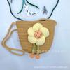 Bolsa de Concha Hecha a Mano con Flores de Dibujos Animados Transfronteriza, Bolsa Tejida de Girasol para Niños, Bolso de Paja Casual para Hombro de Viaje