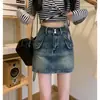 Falda vaquera de cintura alta para mujer, nueva de primavera y verano, estilo Hong Kong, diseño retro, faldalargos, falda corta, falda de cadera, falda para chica popular