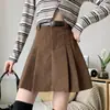 Falda Plisada de Pana Marrón para Mujer Otoño e Invierno Cintura Alta Línea A Lana Falda Corta Cubre Cadera Pequeña Aspecto Delgado Falda de Paraguas
