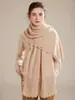 Bufanda Chal de Punto de Cachemira 100% Puro Hueco con Borlas Nuevo Doble Uso para Mujer Otoño/Invierno Ligero