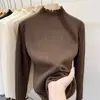Suéter de Punto con Volantes y Cuello Semi Alto, Prenda Base de Otoño e Invierno para Mujer, Suéter Base Blanco, Nuevo Top de Primavera y Otoño para Mujer