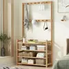 Zapatero con perchero integrado, perchero multifuncional simple para el hogar, estante de almacenamiento, zapatero interior de varias capas