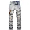 Jeans Bordados Rasgados para Hombre Comercio Exterior Estilo Americano Moda Urbana Marca Pantalones Rectos Ajustados Pantalones Largos Casuales Elásticos