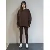 Conjunto de Moletom Amazon Outono/Inverno 2025 Feminino Europeu e Americano Casual Solto Manga Longa Gola Redonda Top com Fenda e Calça Longa Justa
