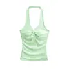 Ropa de Mujer al por Mayor Transfronteriza Estilo Europeo y Americano Verano Nuevo Diseño con Detalle de Nudo, Top sin Mangas Halter con Escote en V Acolchado Ajustado