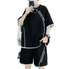 Traje deportivo casual de verano 2025 marca de moda para hombre estudiantes de secundaria y preparatoria niños grandes conjunto de manga corta y shorts