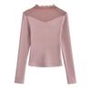 Meninas quentes europeias e americanas primavera meninas quentes sexy elegante estilo gola alta parcial costura malha manga longa camisa básica justa modeladora T