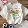 Camiseta de Manga Corta con Estampado de Limones Estilo Italiano para Mujer, Holgada, Hombros Caídos, Cuello Redondo, Sorrento, Estilo Italiano, Casual, Sencilla