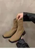 Zapatos de Mujer Adelgazantes Martin Estilo Nuevo Versátiles de Tacón Alto Botines Pequeños Marrón 2026 Otoño/Invierno Botines Franceses para Mujer Punta Cuadrada No