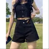 Shorts Jeans Pretos de Cintura Alta em Formato de Pera Modelo A Feminino Verão plus size menina cheinha Soltos Cobrindo o Quadril Emagrecedores Hot Pants para Garotas Quentes
