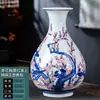 Ornamento de Cerâmica Antigo Feito à Mão, Globo Celestial de Dragões Duplos Vermelho Subglacê Azul e Branco Pintado à Mão, Pequeno Vaso, Garrafa Decorativa Estilo Villa Chinesa