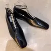 Versión de piel de oveja~Zapatos Mary Jane de piel auténtica con pedrería francesa para mujer, con tira en T, puntera cuadrada, corte bajo, suela plana, zapatos de vestir temperamentales para el trabajo