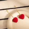Pendientes de plata con forma de corazón de melocotón, brillantes, rojos, tridimensionales, con diamantes, ligeros, de lujo, de alta gama, estilo Ins, dulces y elegantes.