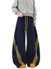 Pantalones deportivos de algodón pesados estilo americano para hombre, con dobladillo curvo y tres rayas, marca de moda, temporada de primavera, corte holgado, caída fluida, pierna ancha, casual, largos