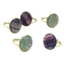 WT-R511 nuevo súper hermoso azul verde fluorita natural degradado piedra redonda chapado en oro de 18 quilates anillo ajustable para mujer