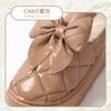 Pantuflas de algodón con tacón de bolsa y borde cálido para mujer, de invierno, cálidas, forradas con vellón, con sensación de estiércol, impermeables, con lazo y suela gruesa de algodón.